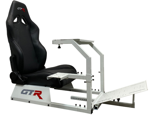 GTR Simulator GTA-WHT-S105LBK GTA Model Racing Simulator White Frame with Black Real Racing Seat, Driving Simulator Cockpit Gaming Chair with Gear Shifter Mount