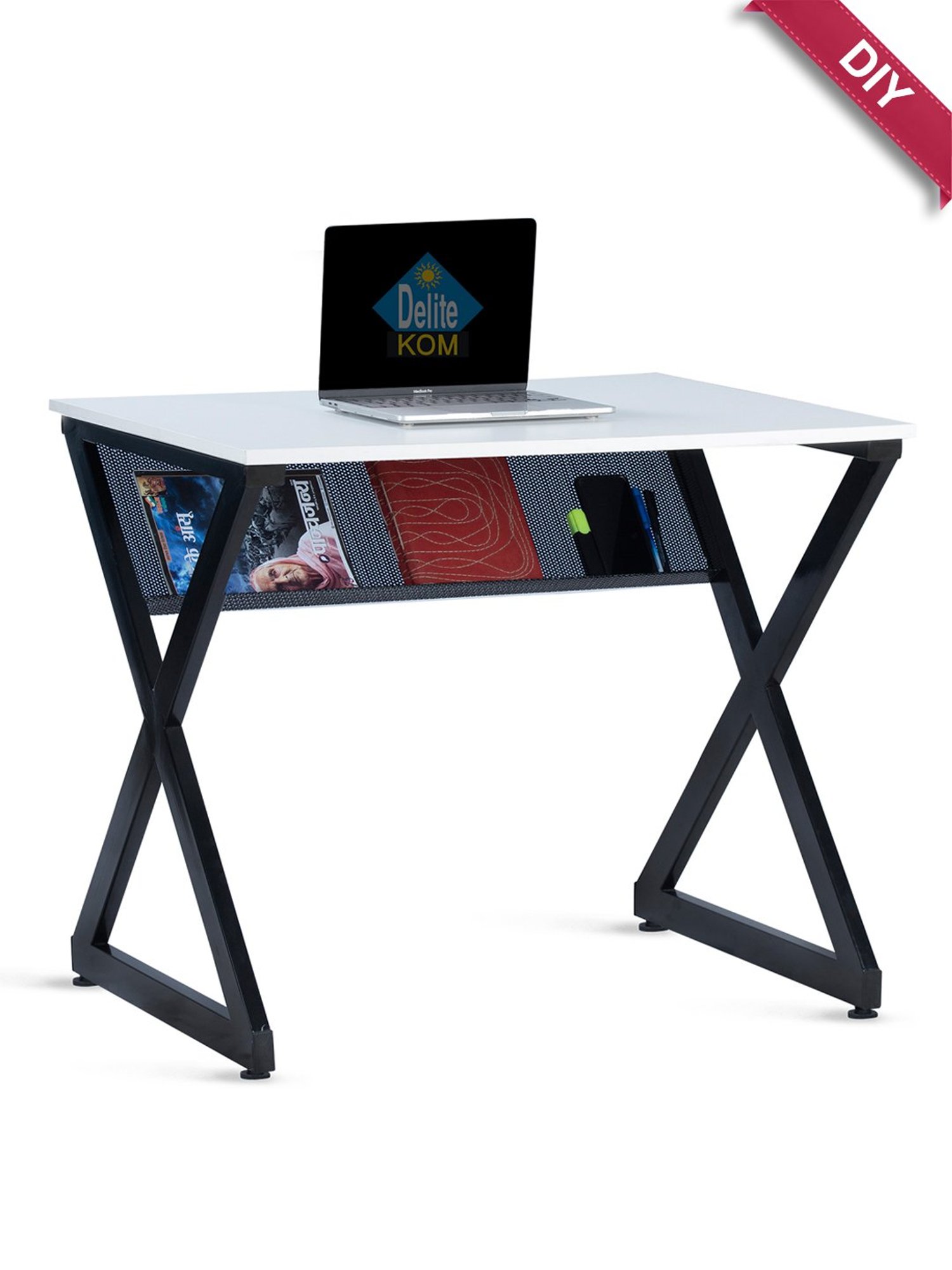 Delite Kom XOXO Frosty White & Black Engineered Wood Study Table