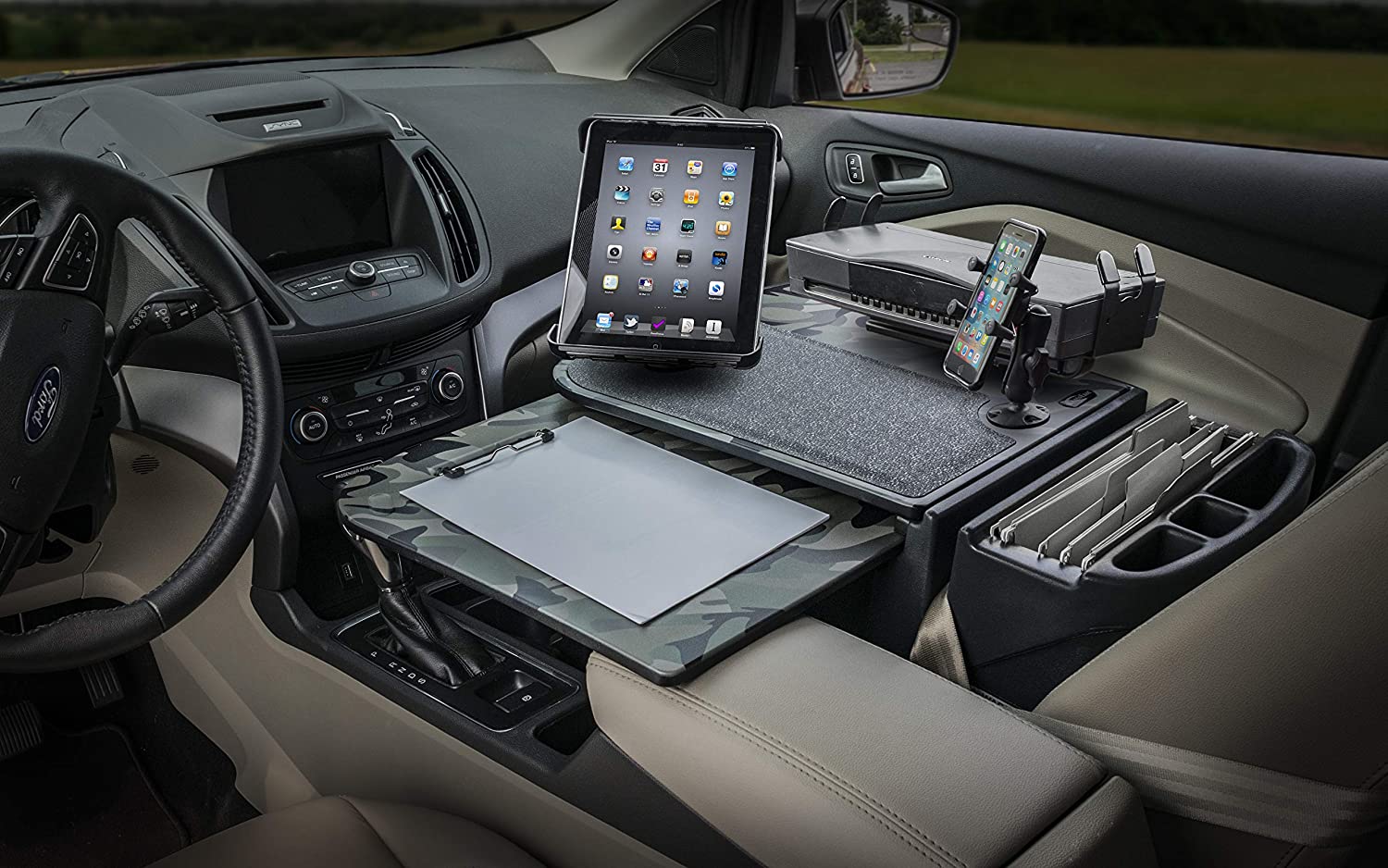 AutoExec AUE19600 GripMaster Car Desk Green Camouflage Finish with Built-in 200 Watt Power Inverter, Printer Stand, Phone Mount and Tablet Mount 

AESGrip-09-GC