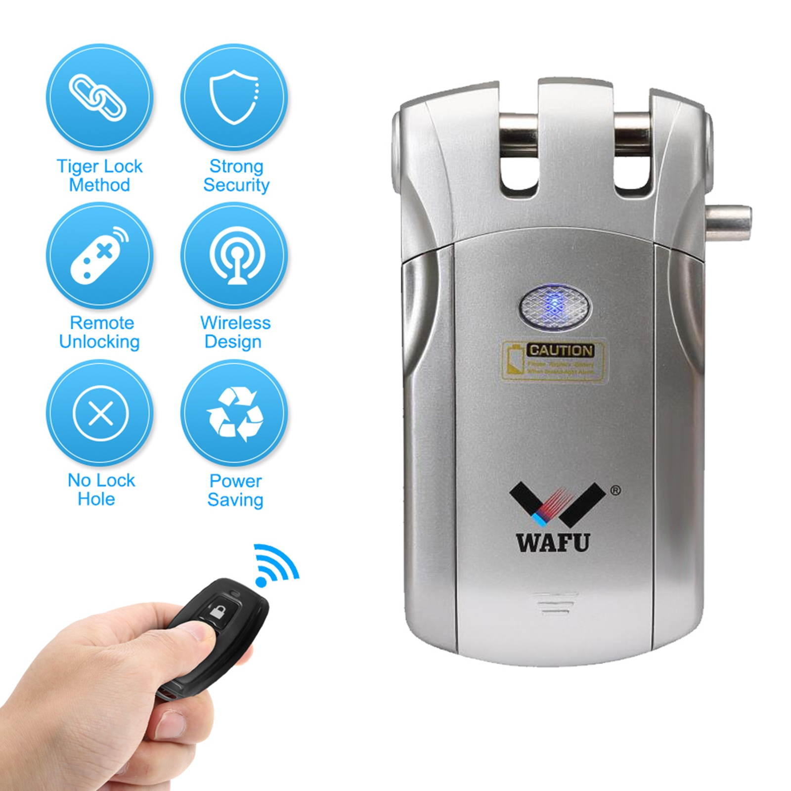 WAFU WF-018 Wireless Remote Control Lock Security Invisible Keyless Door Entry Intelligent Lock Zinc Alloy Metal Smart Door Lock with 2 Remote Keys Smart Home Villa Office Access Control Security