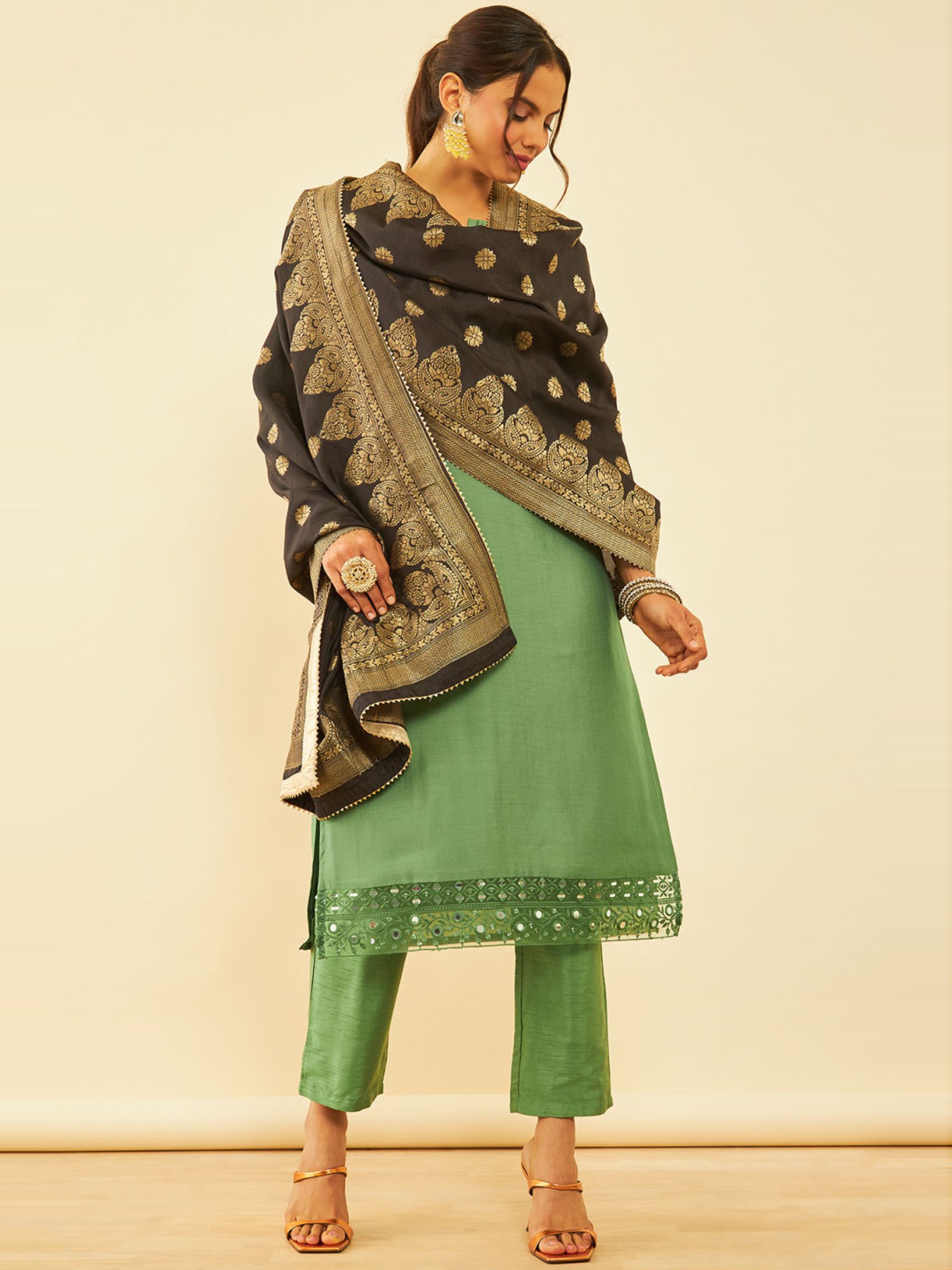 Soch Black Woven Pattern Dupatta