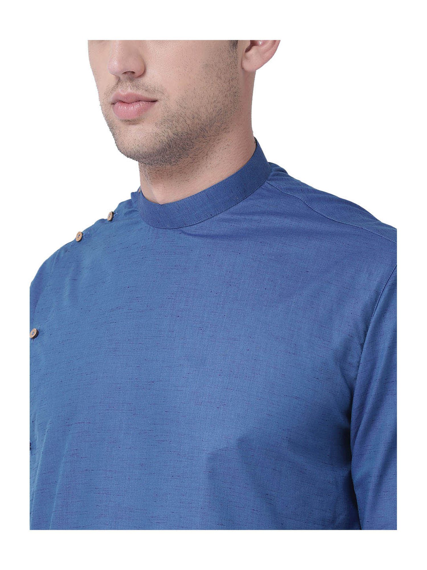 Tabard Dark Blue & White Full Sleeves Cotton Kurta & Churidar Set