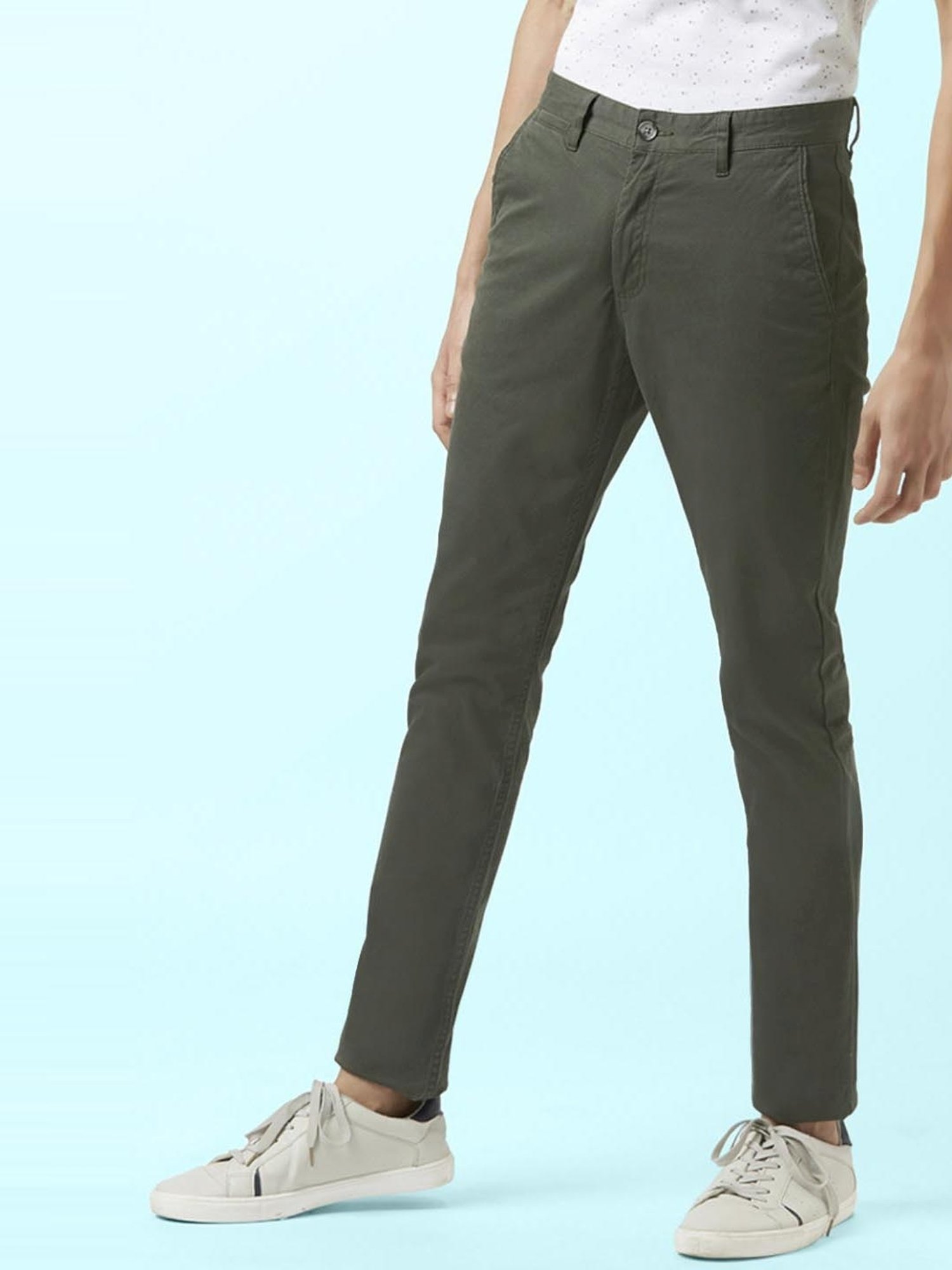 Byford by Pantaloons Green Cotton Slim Fit Trousers