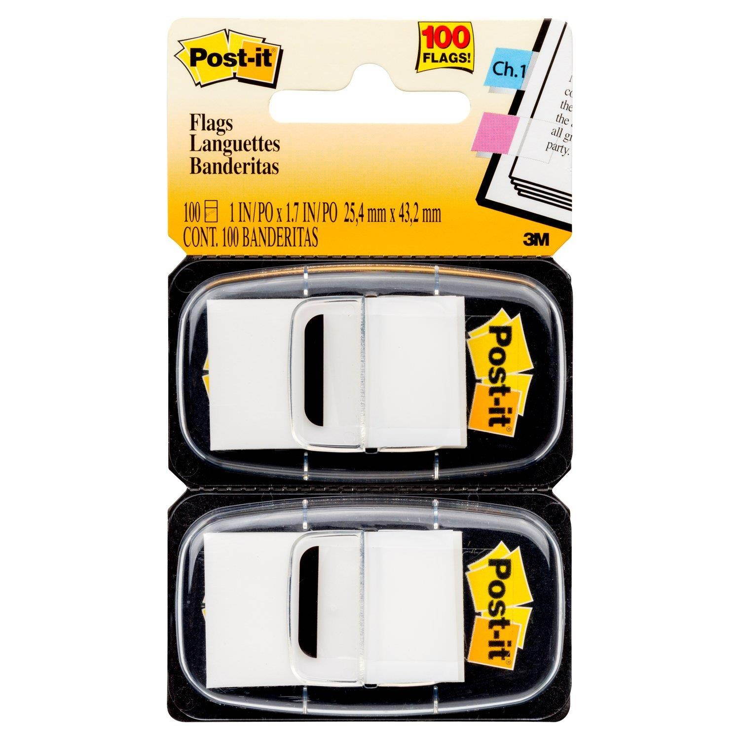 Post-it Standard Page Flags in Dispenser  1in Wide, White 100 Flags, 680-WE2