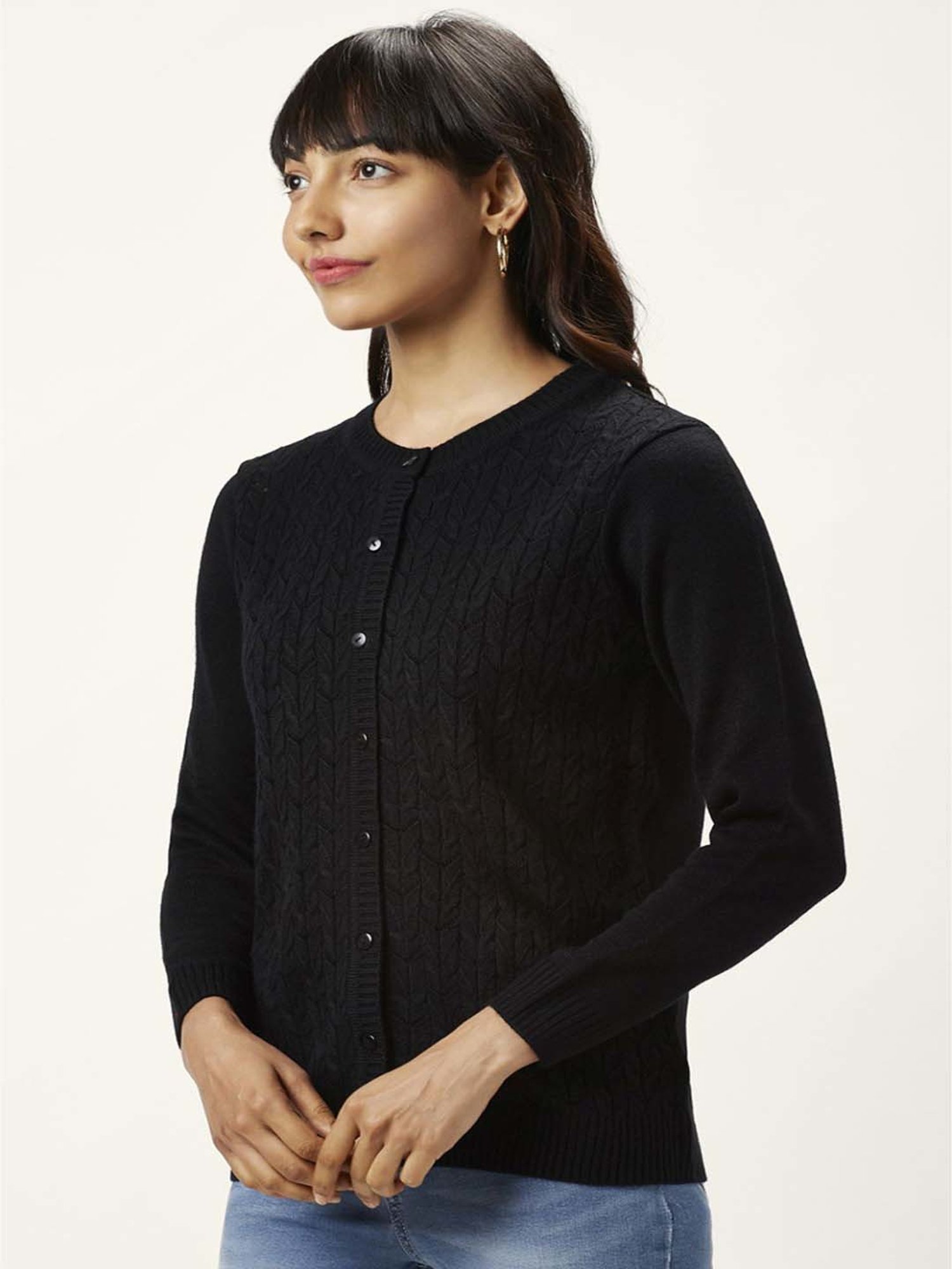 Honey by Pantaloons Black Self Pattern Sweater