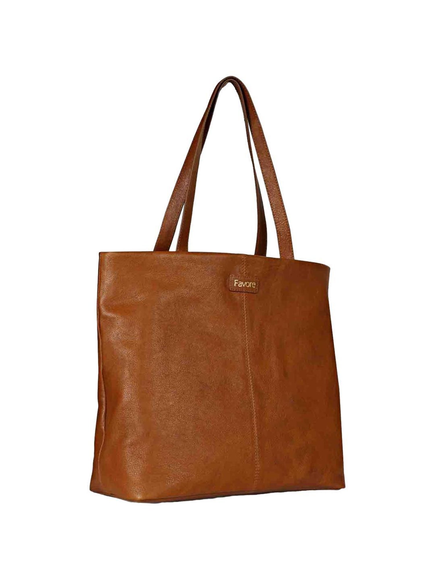 Favore Tan Solid Medium Tote Handbag