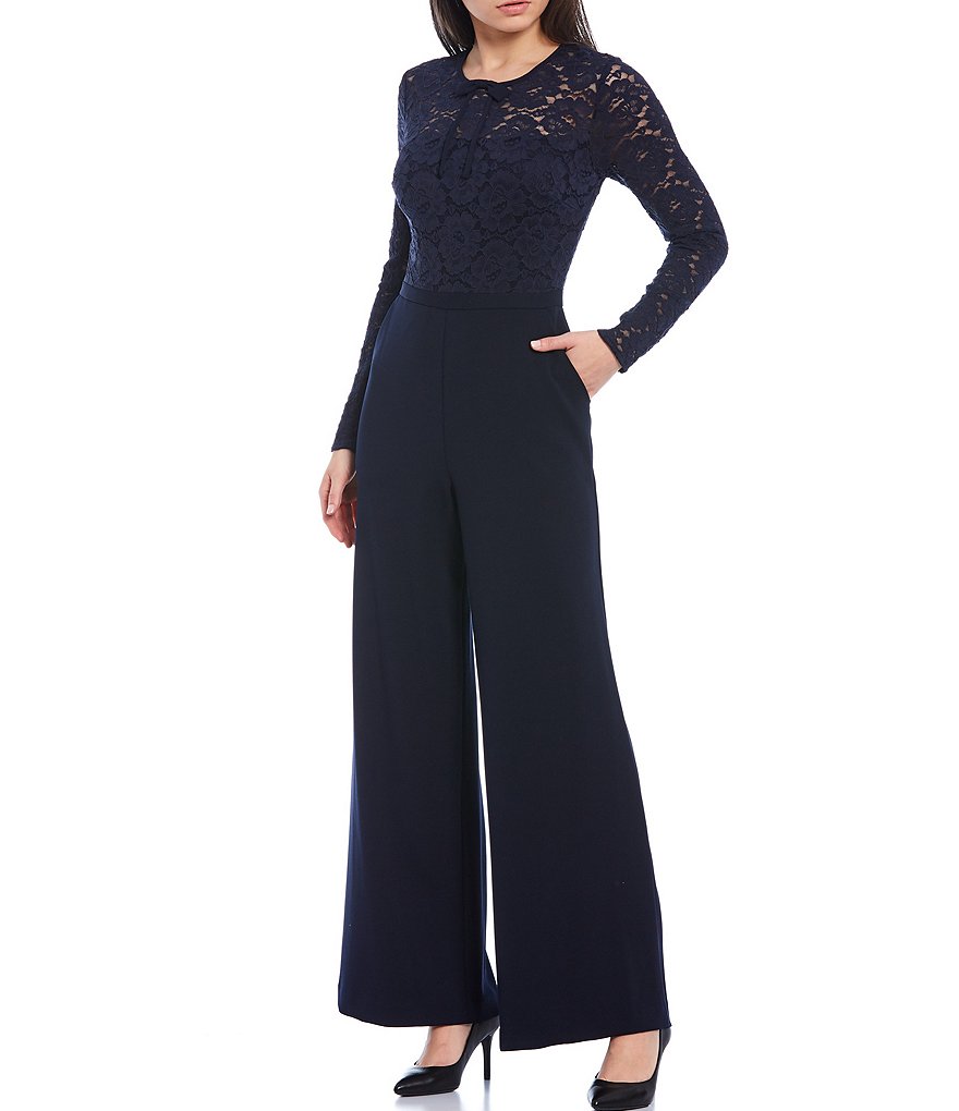 Tahari ASL Sequin Long Sleeve Crepe Jumpsuit
