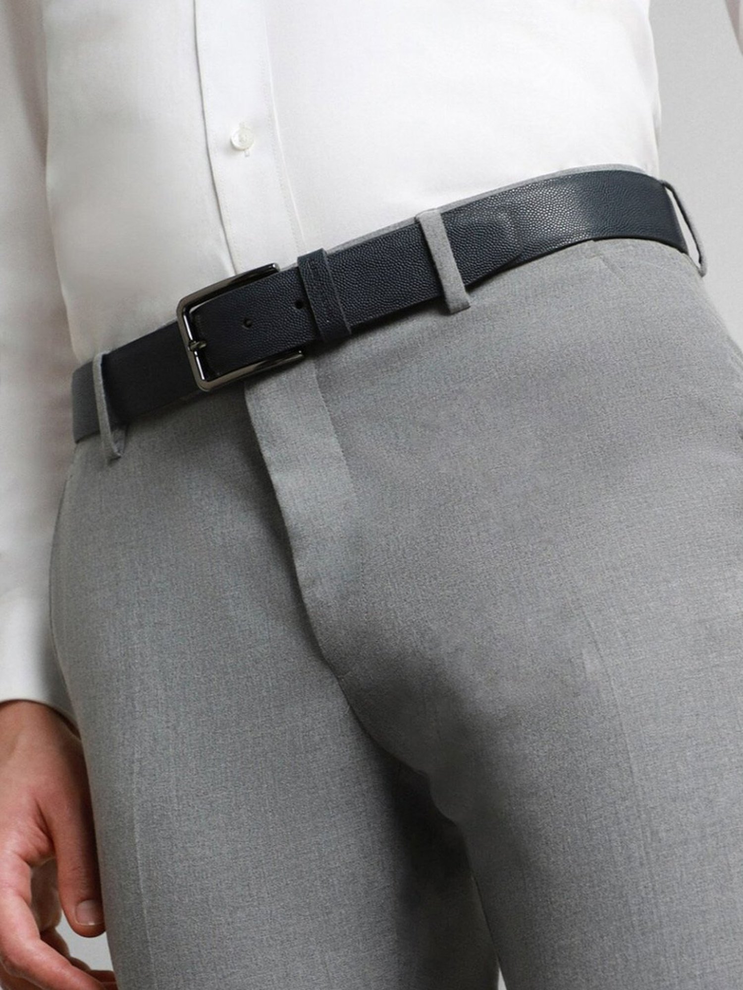 Simon Carter Navy Leather Textured Formal Belt for Men