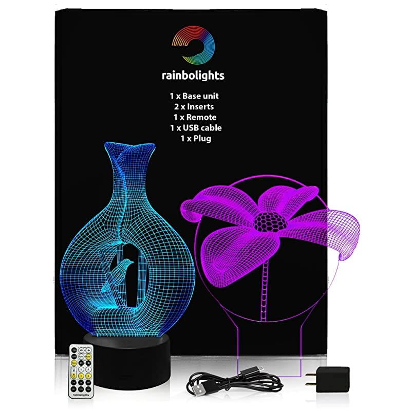 for MOM Flower amp VASE 3D Illusion Lamp with Small Bird 2 Acrylic Designs in 1 Box with Remote Controller Mains Plug Which Will Brighten Up Any Dark Corner a Great Adult Nightlight