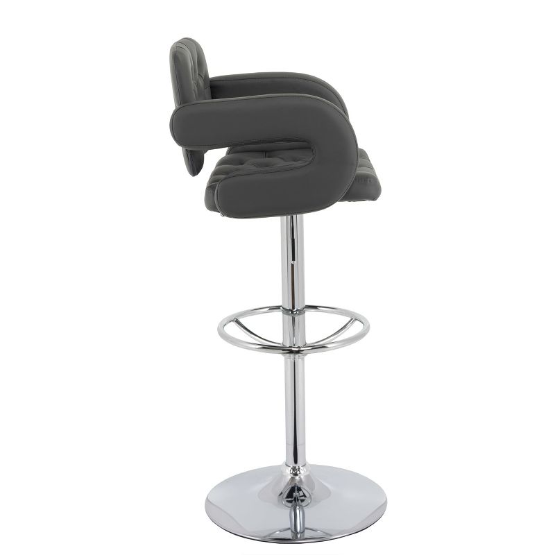 Set of 2 Adjustable Tufted Bonded Leather Barstool with Armrests Dark Gray - CorLiving