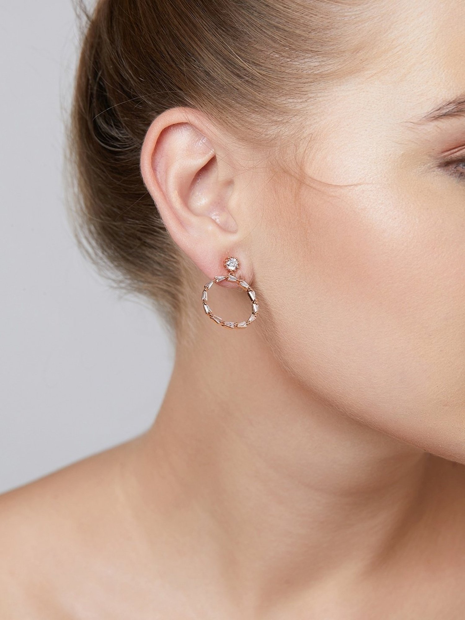 Zaveri Pearls Set of 2 Rose Gold Cubic Zirconia Contemporary Drop Earrings - ZPFK13449