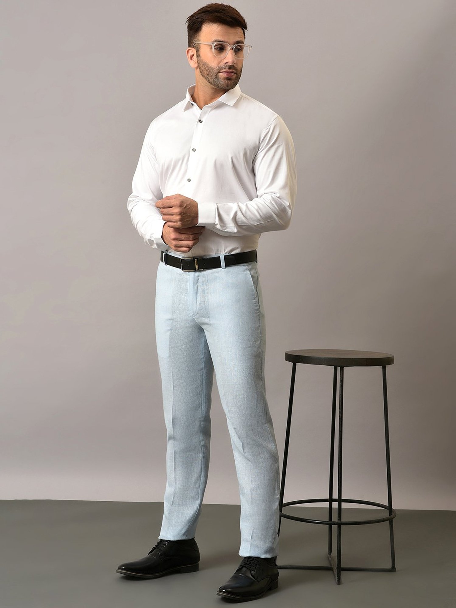 Hangup Sky Blue Regular Fit Flat Front Trousers