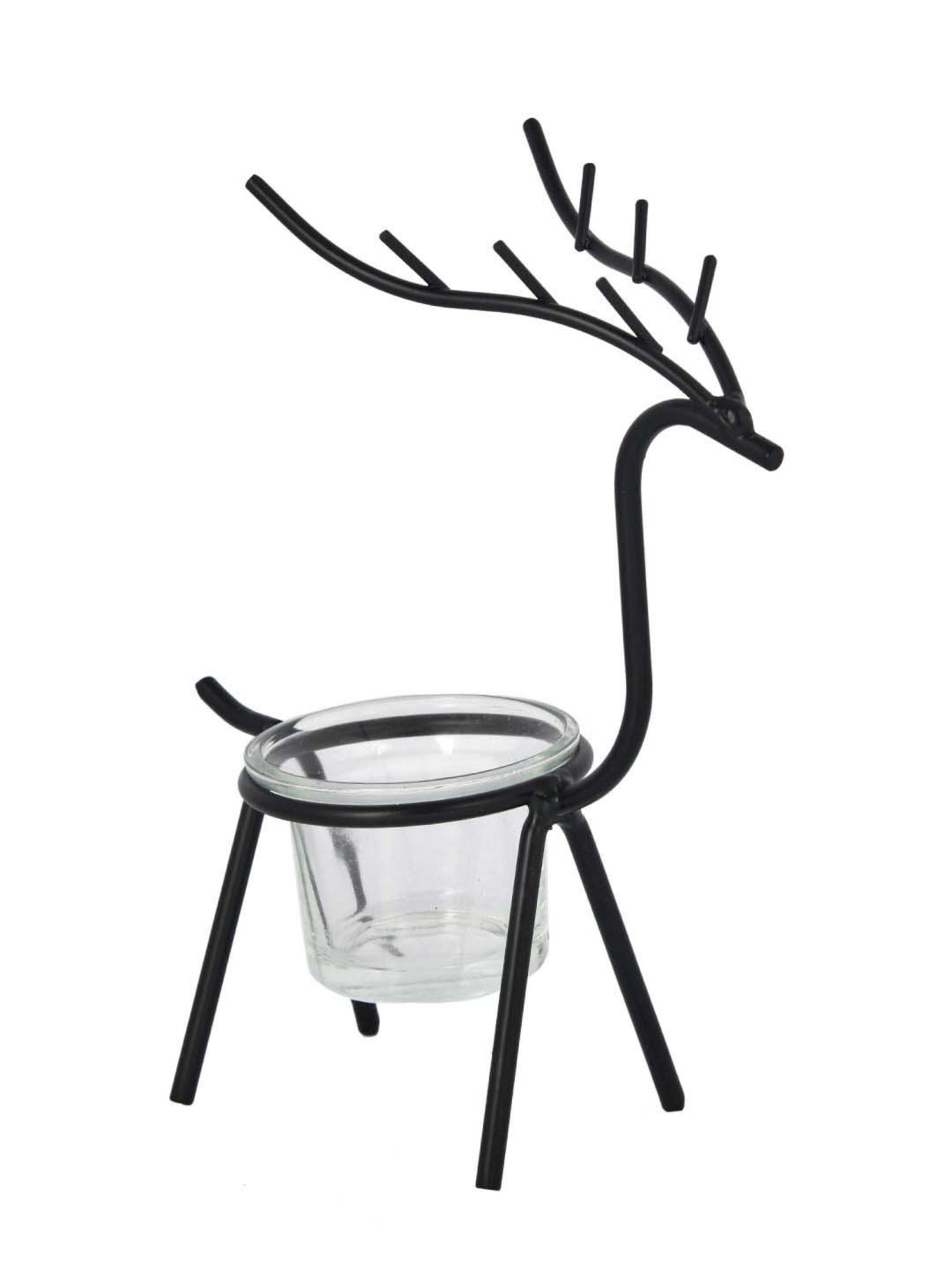 Tayhaa Black & Transparent Metal Reindeer Tealight Candle Holder