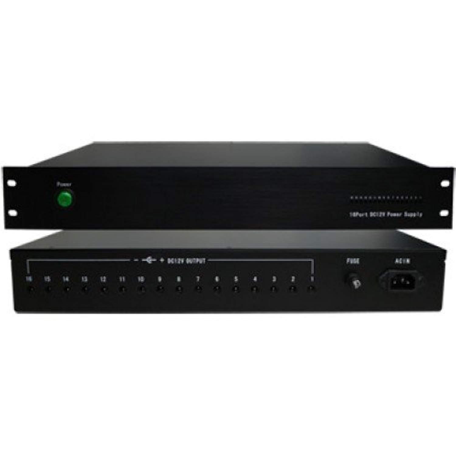 hdview cctv distributed power supply box for security camera, ptc resetable fuse [no fuse burn], key lock, rack mount (18 ports