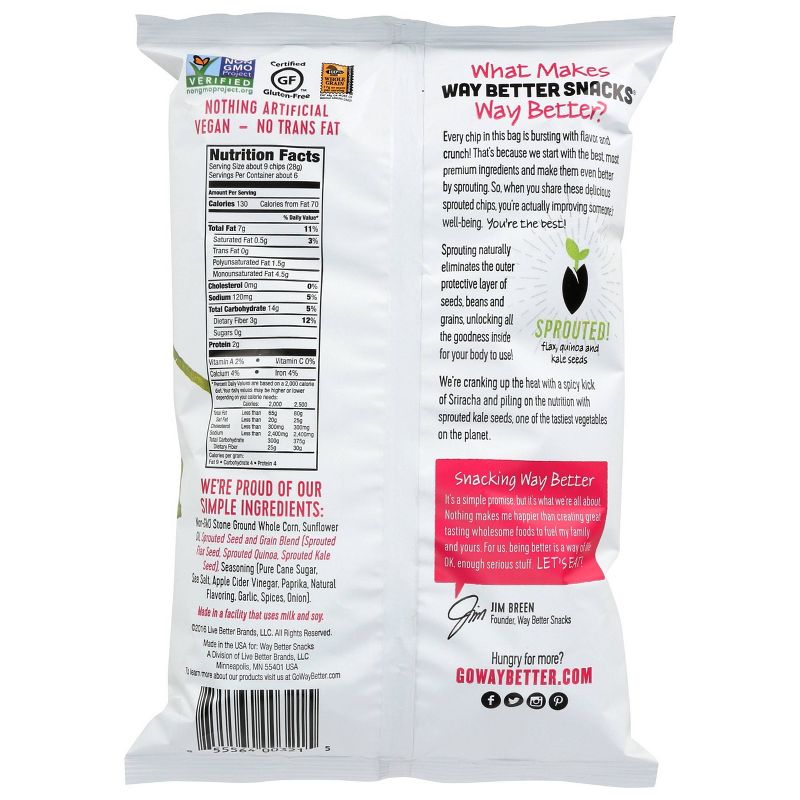 Way Better Snacks Simply Spicy Sriracha Corn Tortilla Chips - 5.5oz (Pack of 12)