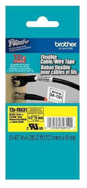 Adhesive TZ Tape (R) Cartridge 0.47"x26ft., Black/Yellow BROTHER TZEFX631