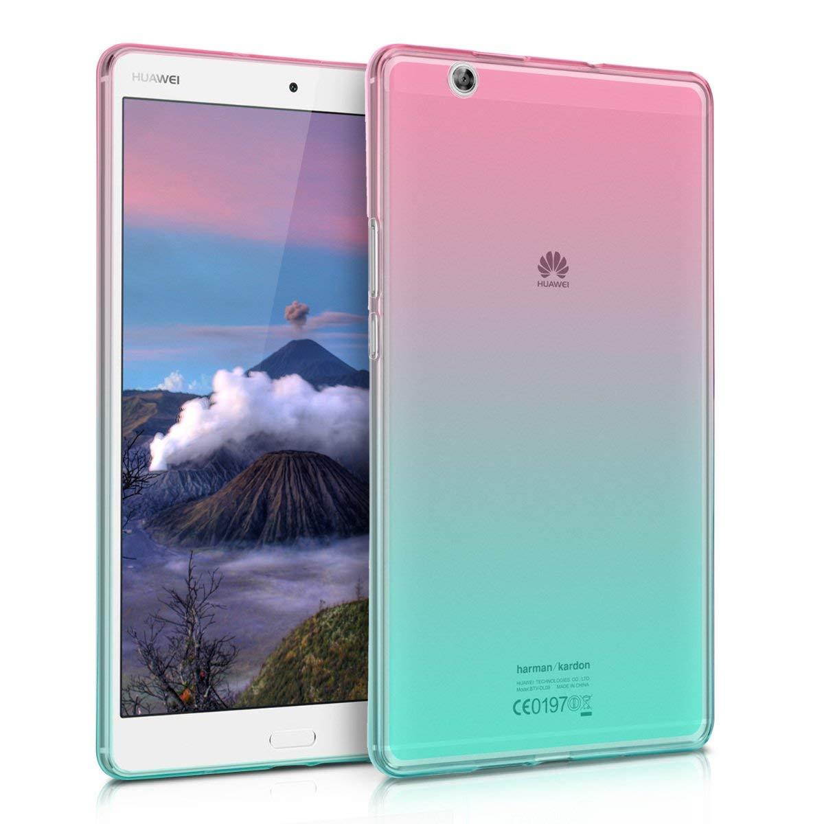 kwmobile TPU Silicone Case for Huawei MediaPad M3 8.4 - Soft Flexible Shock Absorbent Protective Cover - Dark Pink Blue Transparent