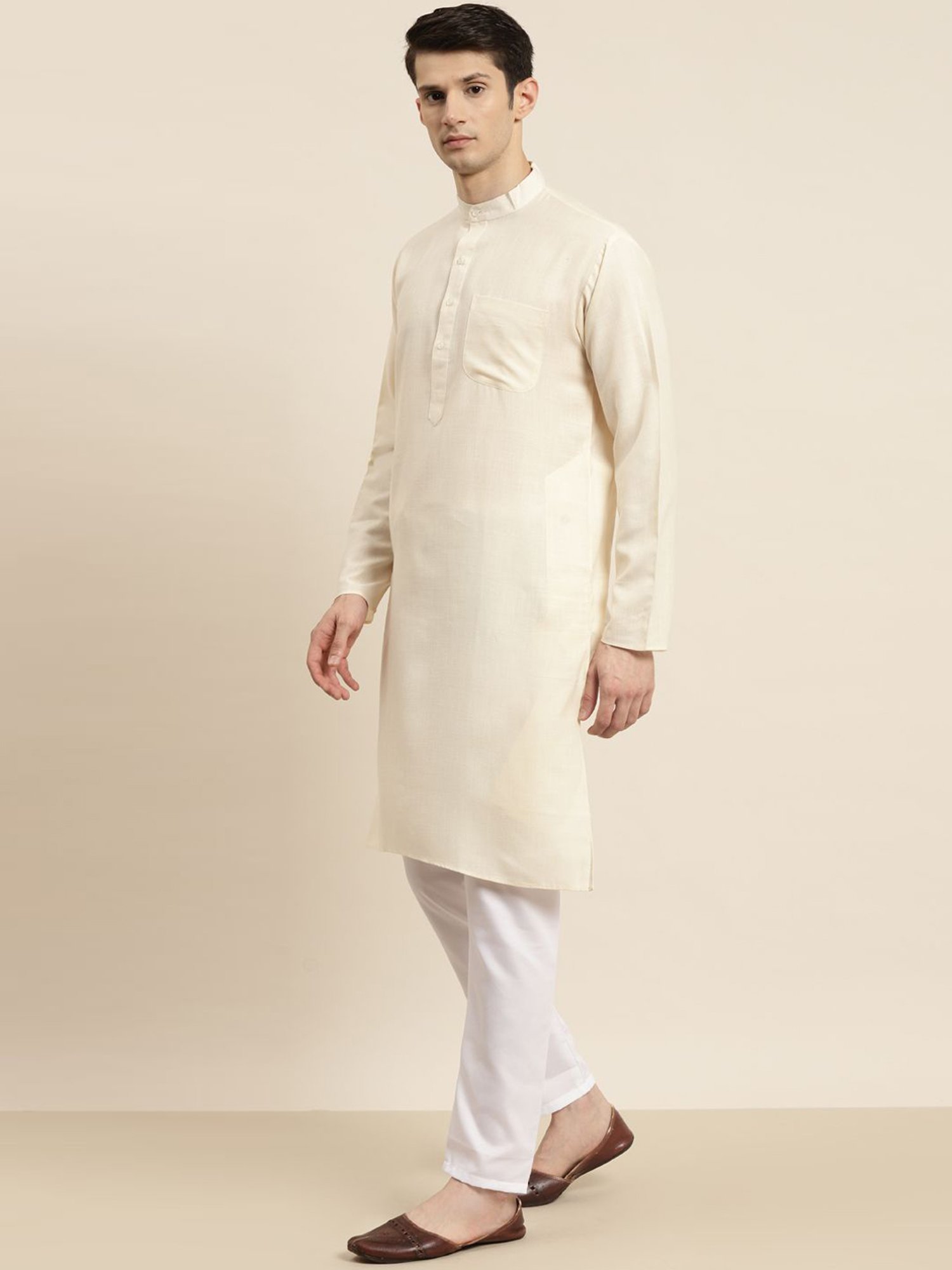 Sojanya Beige & Green Regular Fit Printed Kurta Set With Jacket