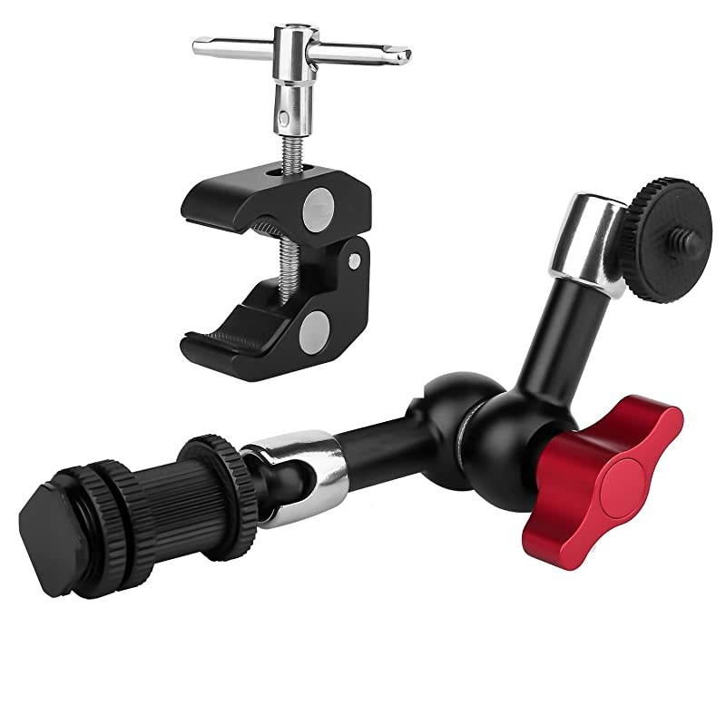 7inch Adjustable Articulating Friction Magic Arm Large Super Clamp Compatible with DSLR Camera Rig LED Lights Flash Light LCD Monitor