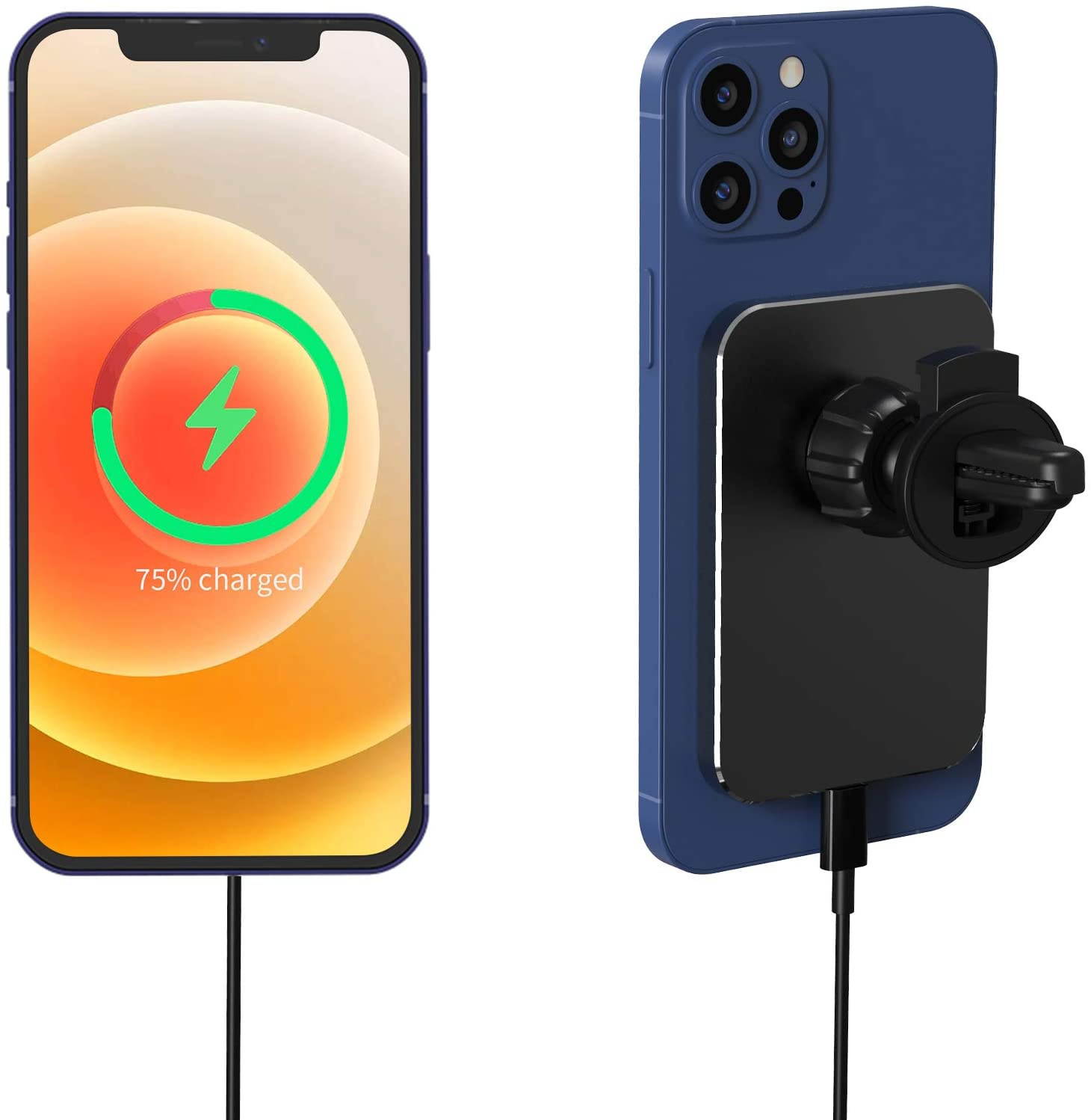 HATALKIN Magnetic Wireless Car Charger Vent Mount for Mag-Safe Mag Safe Case iPhone 12/12 Pro/Pro Max/Mini Magnet Phone Holder Stand 15W Fast Wireless Charging Car Mount Air Vent Charger(Dark Black)