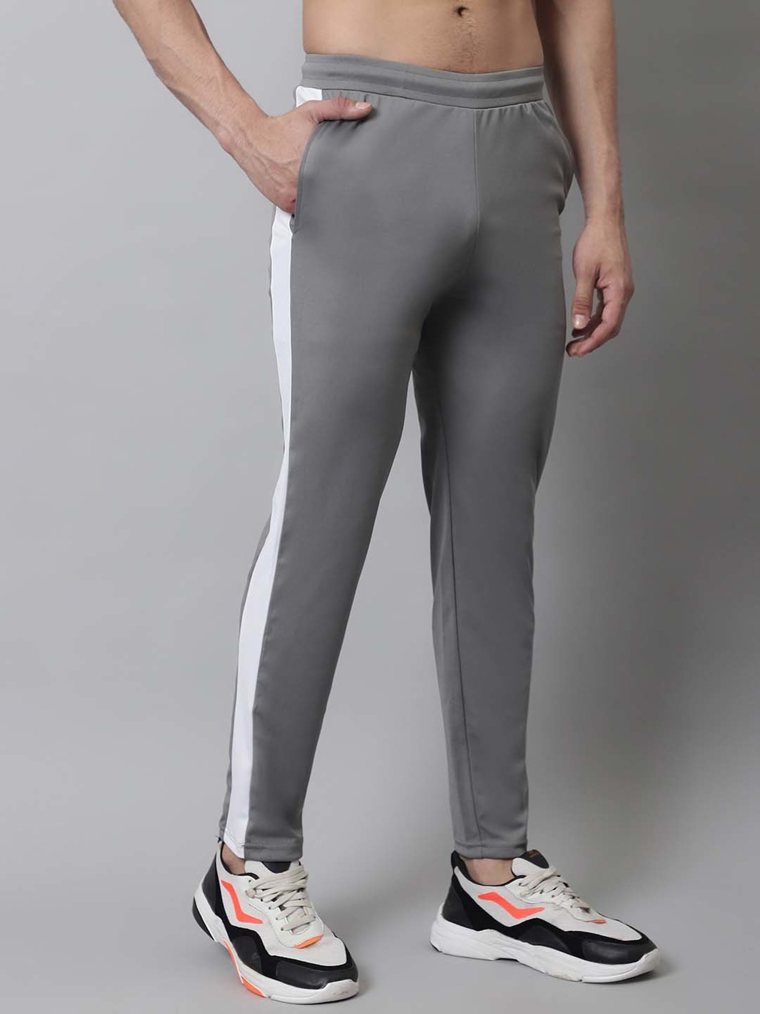 Jainish Grey Tapered Fit Striped Trackpants