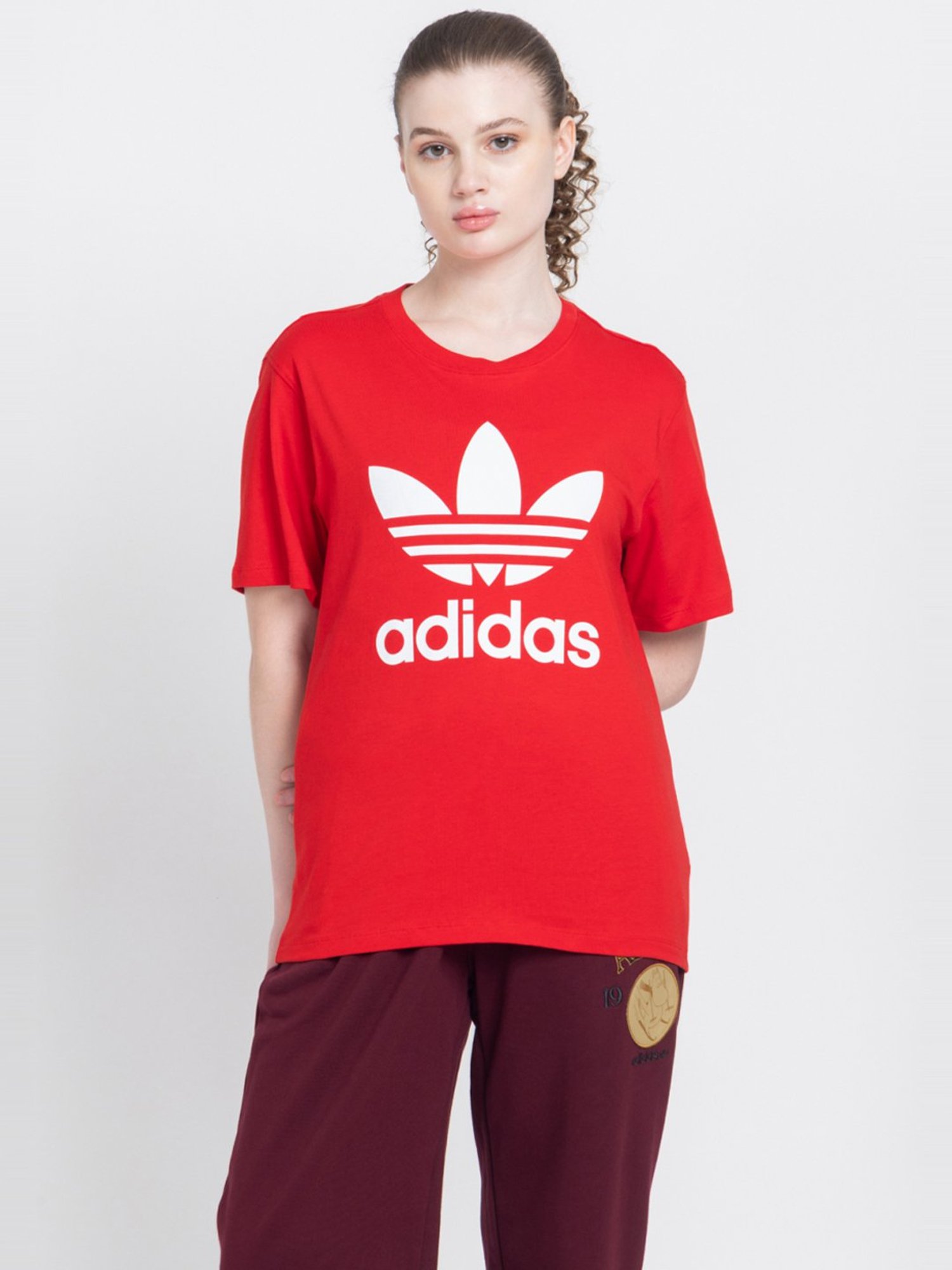 Adidas Originals Red Cotton Logo Print Sports T-Shirt