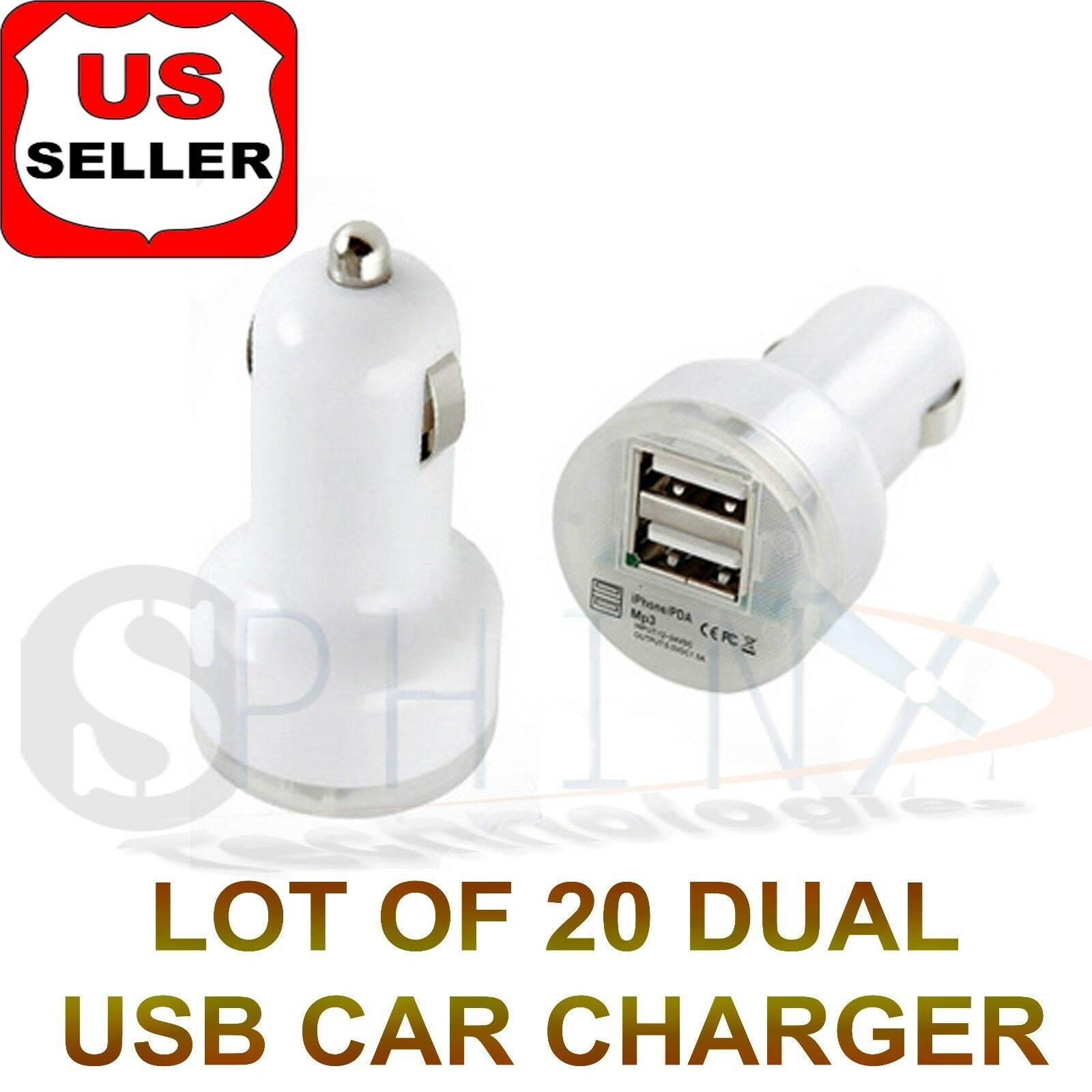 LOT 20 Dual USB 2 Port Car Charger white for iPhone 4 5 6  S2 S3 S6 S5 S4