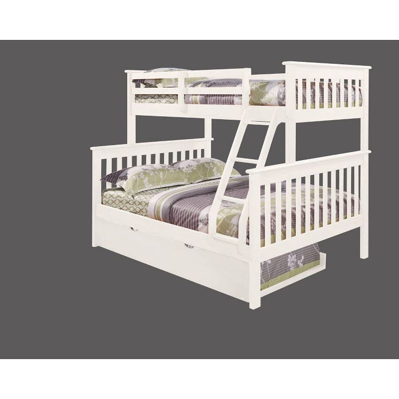 Twin/Full Mission Bunk Bed with Trundle Bed White - Donco Kids