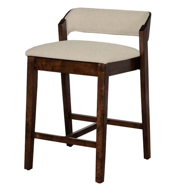 Wooden Barstool with Padded Seat and Open Backrest Blue/Brown - Benzara