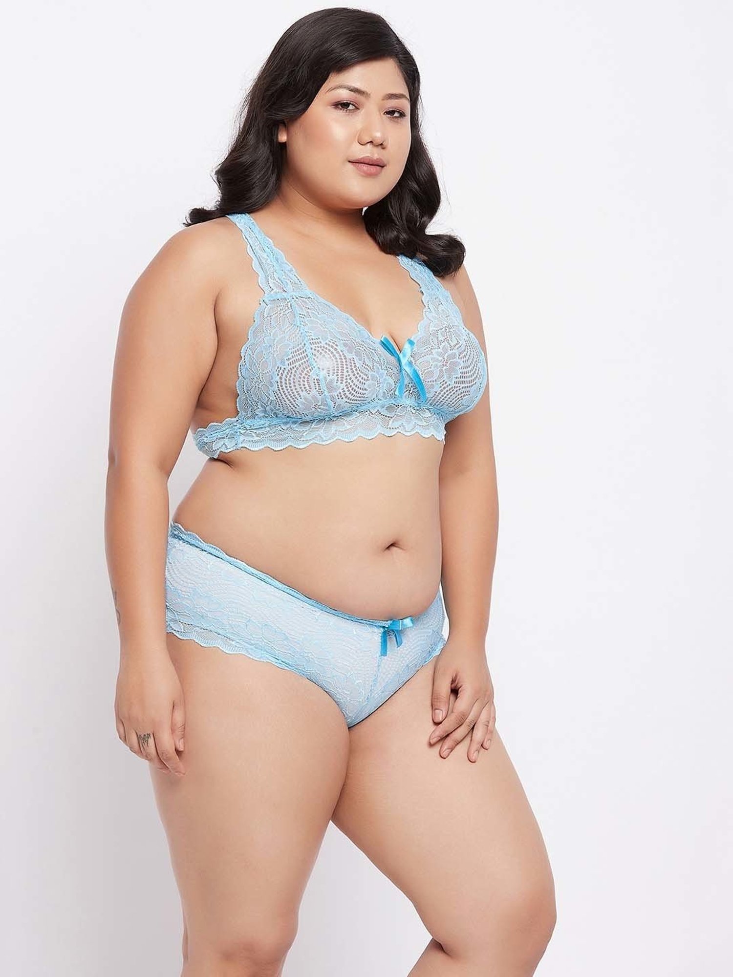 Secrets By ZeroKaata Blue Lace Work Bra Panty Set