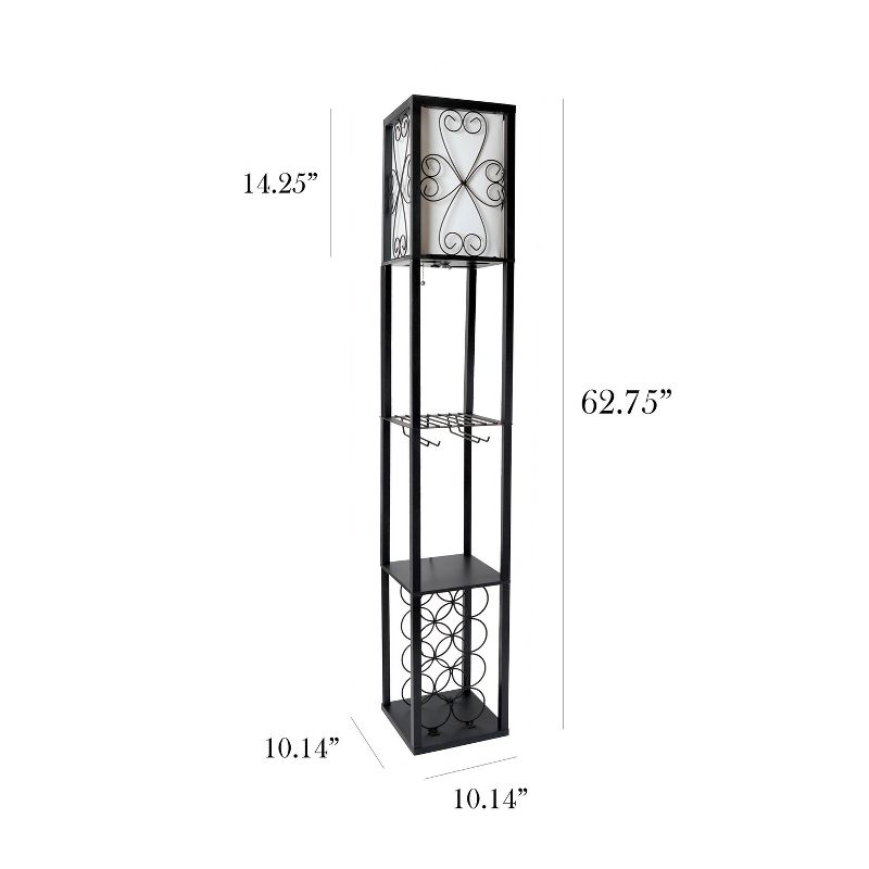 Etagere Organizer Storage Shelf Floor Lamp with Linen Shade Black - Simple Designs