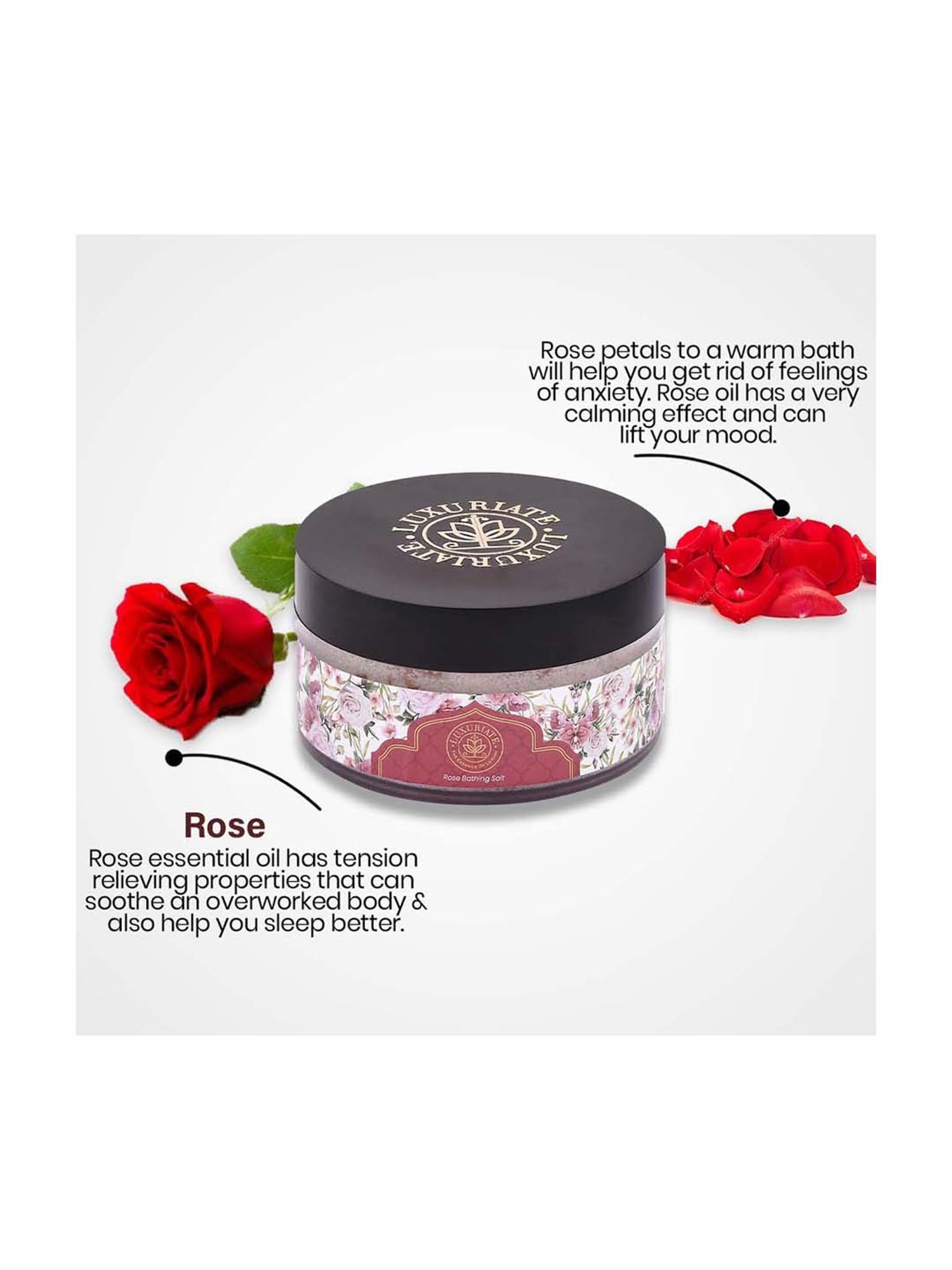 Luxuriate Natural and Mineral Rich Rose Scented Bath and Foot Spa Bathing Salt - 150 gm