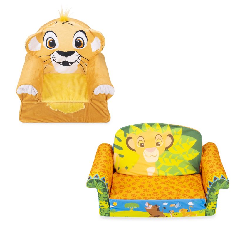 Marshmallow Furniture Comfy Foam Toddler 2-in-1 Flip-Open Couch and Chair Kids Furniture Package for Ages 2 Years Old and Up, Disney Lion King