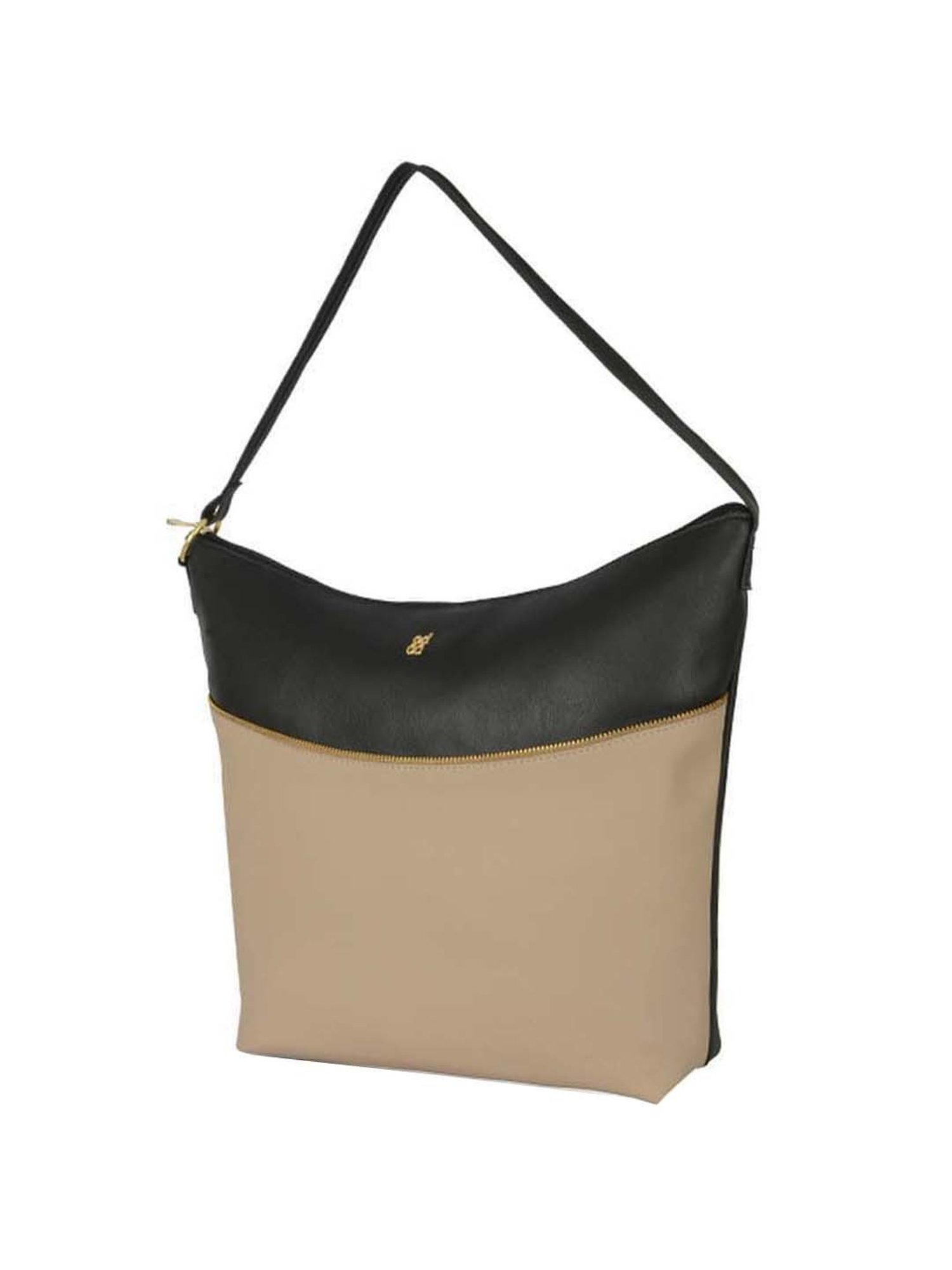 Baggit Black & Beige Solid Medium Hobo Handbag