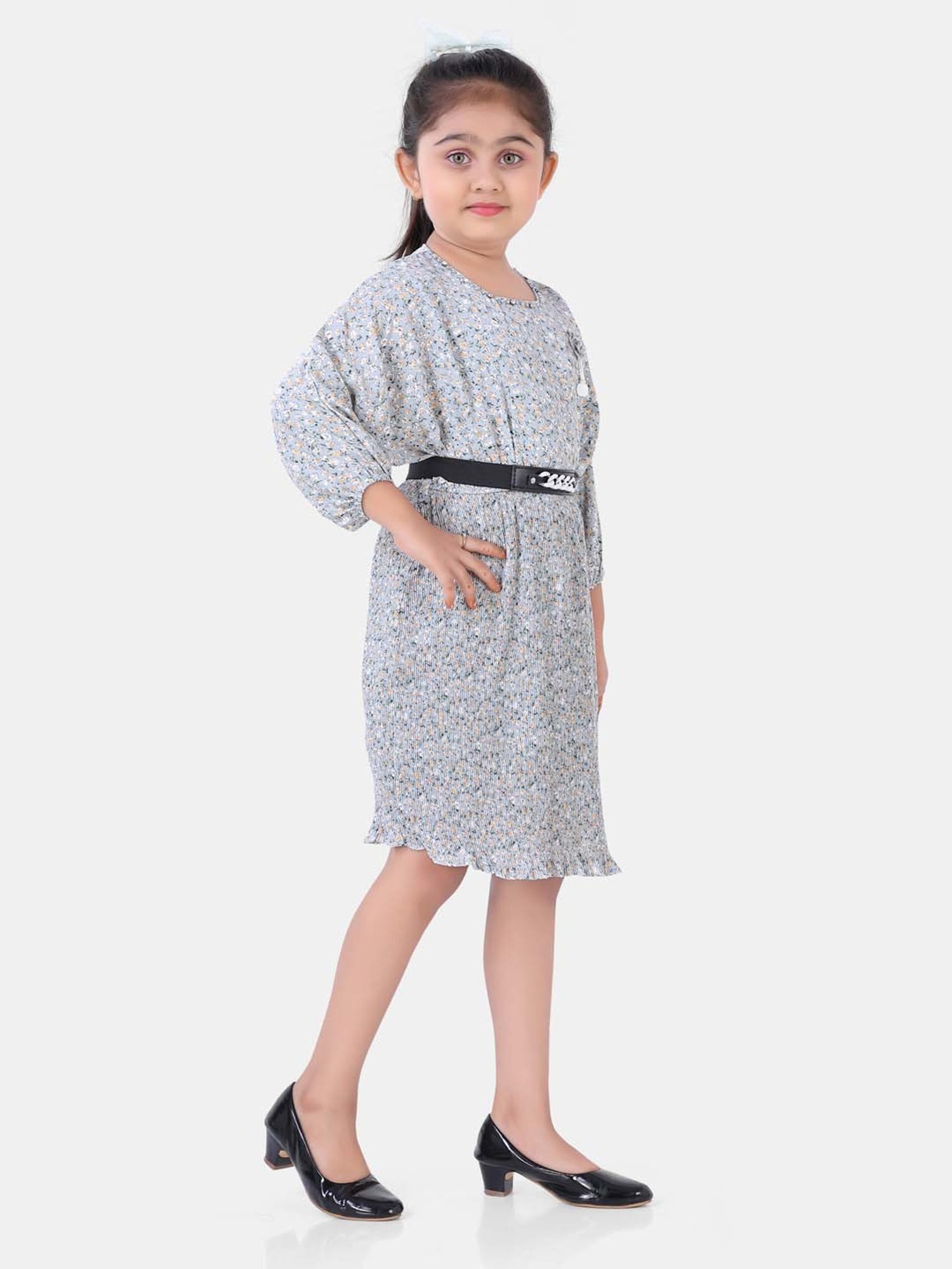 poplins Kids Blue Cotton Floral Print Dress