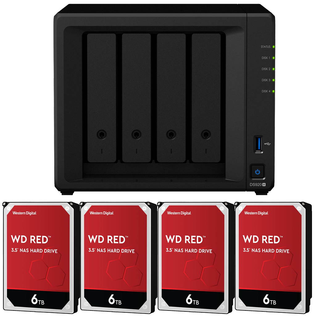 Synology DS920+ DiskStation with 8GB RAM and 16TB (4 x 4TB) of Western Digital RED NAS Drives Fully Assembled and Tested By CustomTechSales