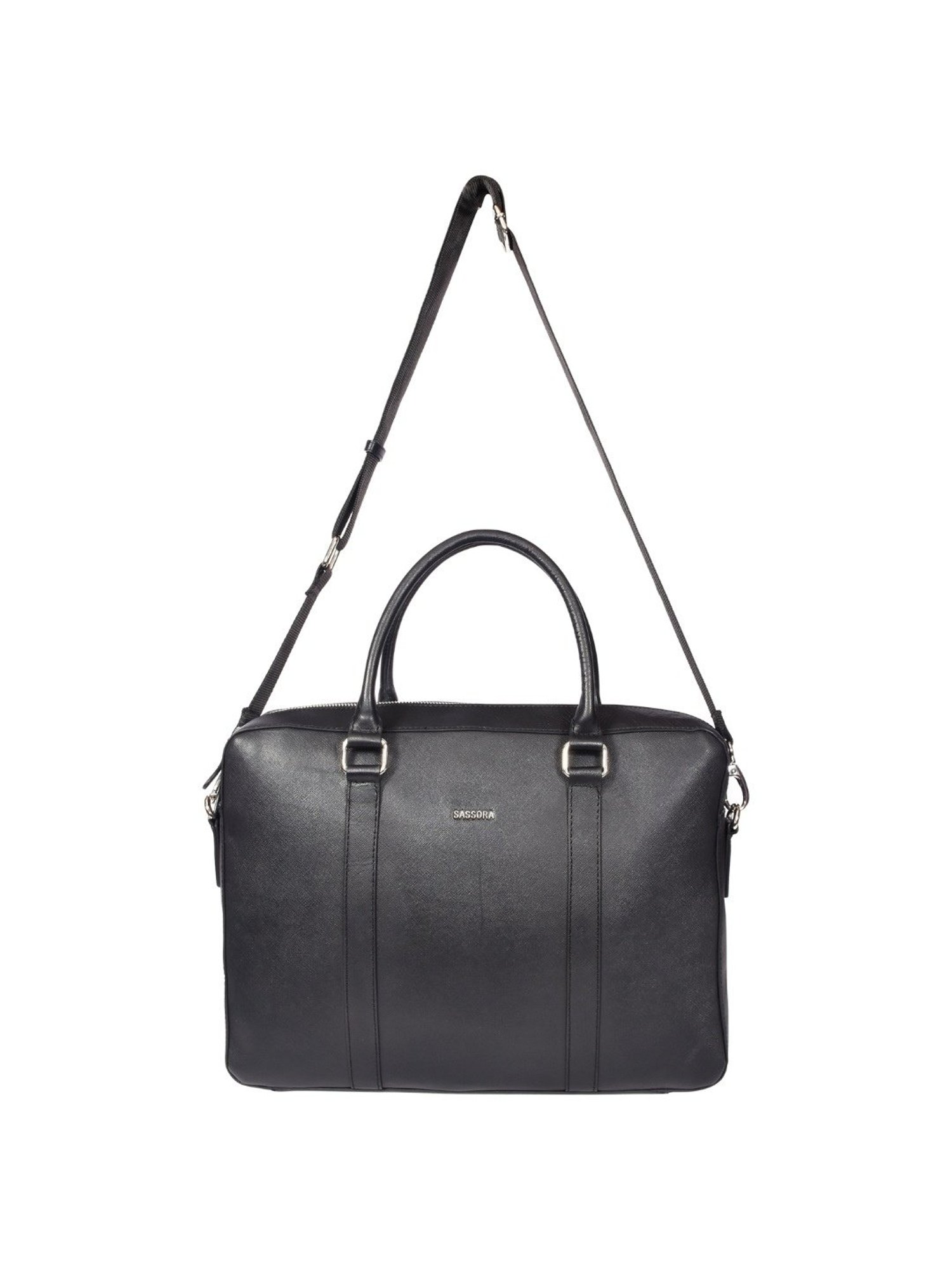 SASSORA JUNI Black Leather Large Messenger Bag