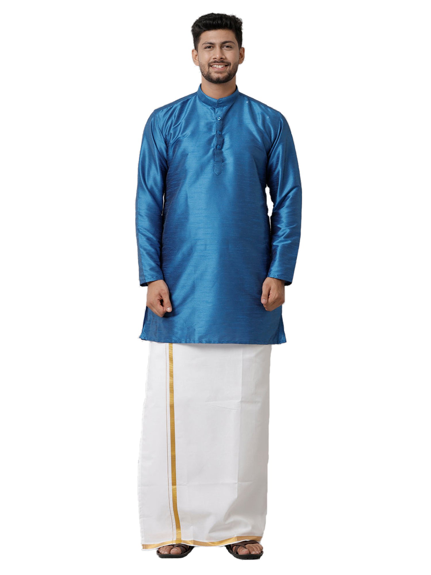 Ramraj Blue 
Cotton Blend
 Regular Fit Kurta Set with Bottom