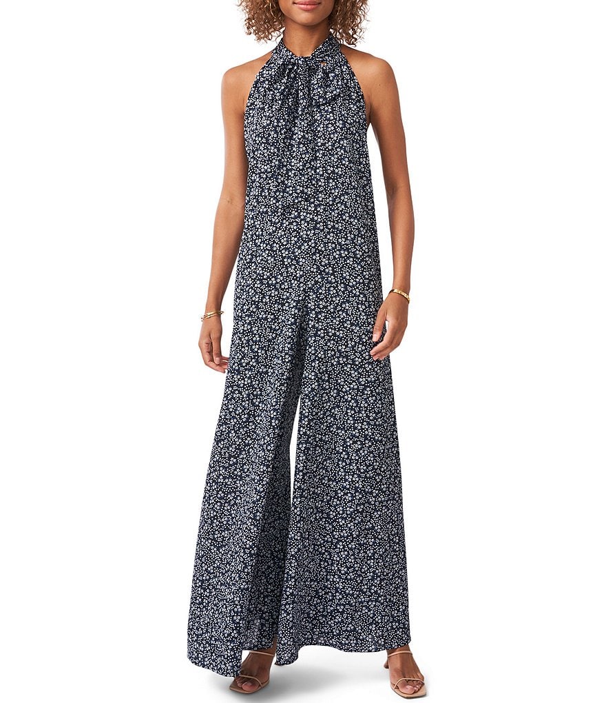 1. STATE Floral Print Sleeveless Tie Mock Neck Jumpsuit