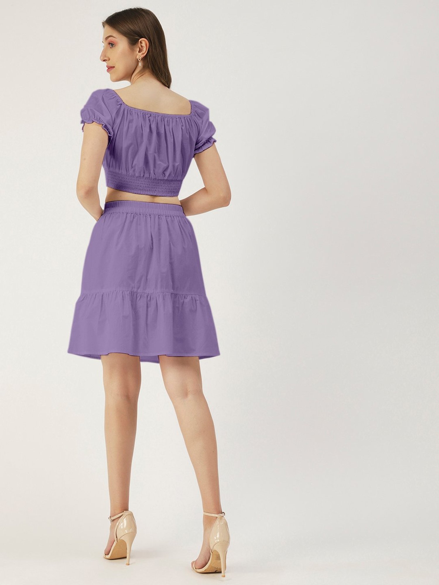 Moomaya Violet Regular Fit Crop Top With Skirt