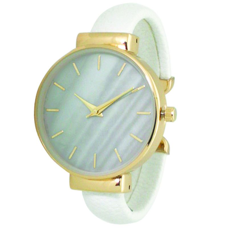 Olivia Pratt Leather Bangle Fahsion  Watch With Gradient Face - White