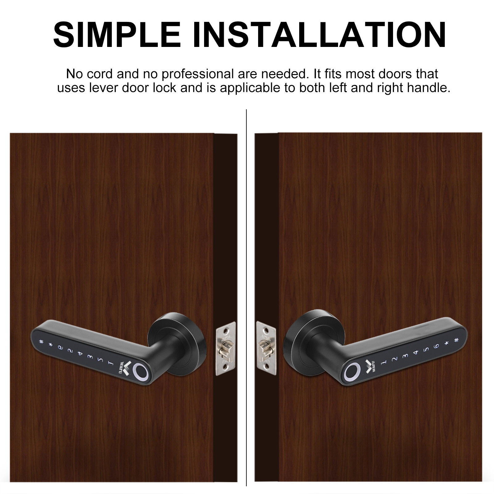 WAFU BT Enabled Fingerprint & Touchscreen Smart Lock Automatic Sensor Keyless Entry Secure Finger ID Works with iOS & Android APP Control Rechargeable Cordless Security Lock Zinc Alloy Lever Door Lock