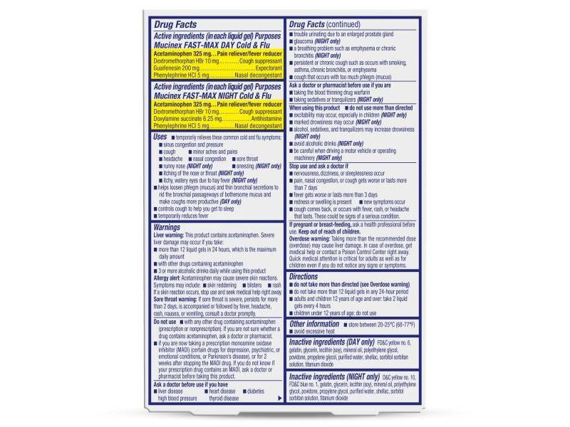 Mucinex Fast-Max Cold, Flu & Sore Throat Liquid Gels - Acetaminophen - 24ct