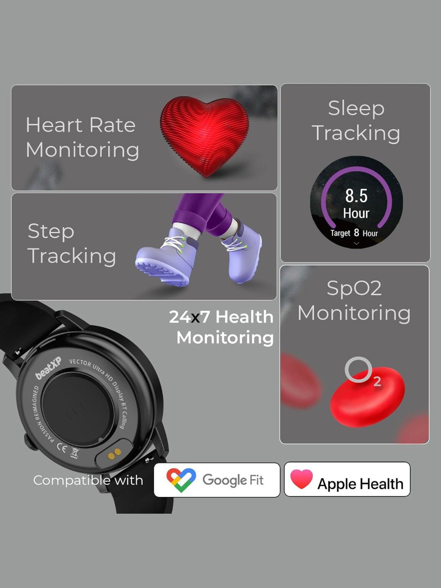 beatXP Vector BT Calling Smartwatch with 1.30 inch HD Display & Rotary Crown (Black)