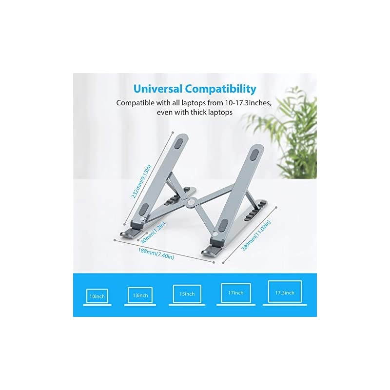 Laptop Stand Portable Computer Laptop Mount Aluminum Laptop Riser with 6 Levels Height Adjustment Fully Collapsible Supports up to 44lbs ASpace Gray