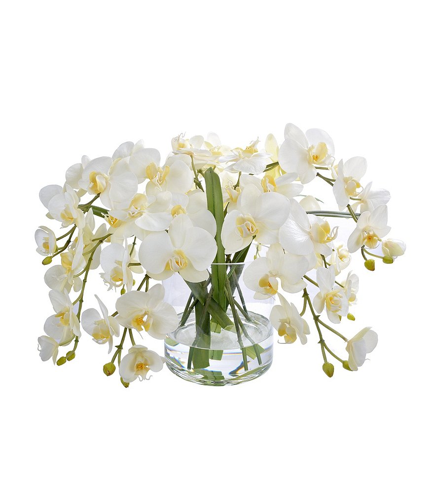 Winward Faux Flowers Orchid Phalaenopsis In Glass Vase