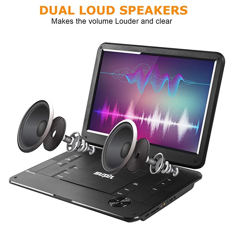 Portable DVD Player 17.9" with Large HD Swivel Screen, 6 Hours Rechargeable Battery, Anti-Shocking, Resume Play, Support AV in&Out/USB/SD Card, Region-Free, Remote Controller, Black