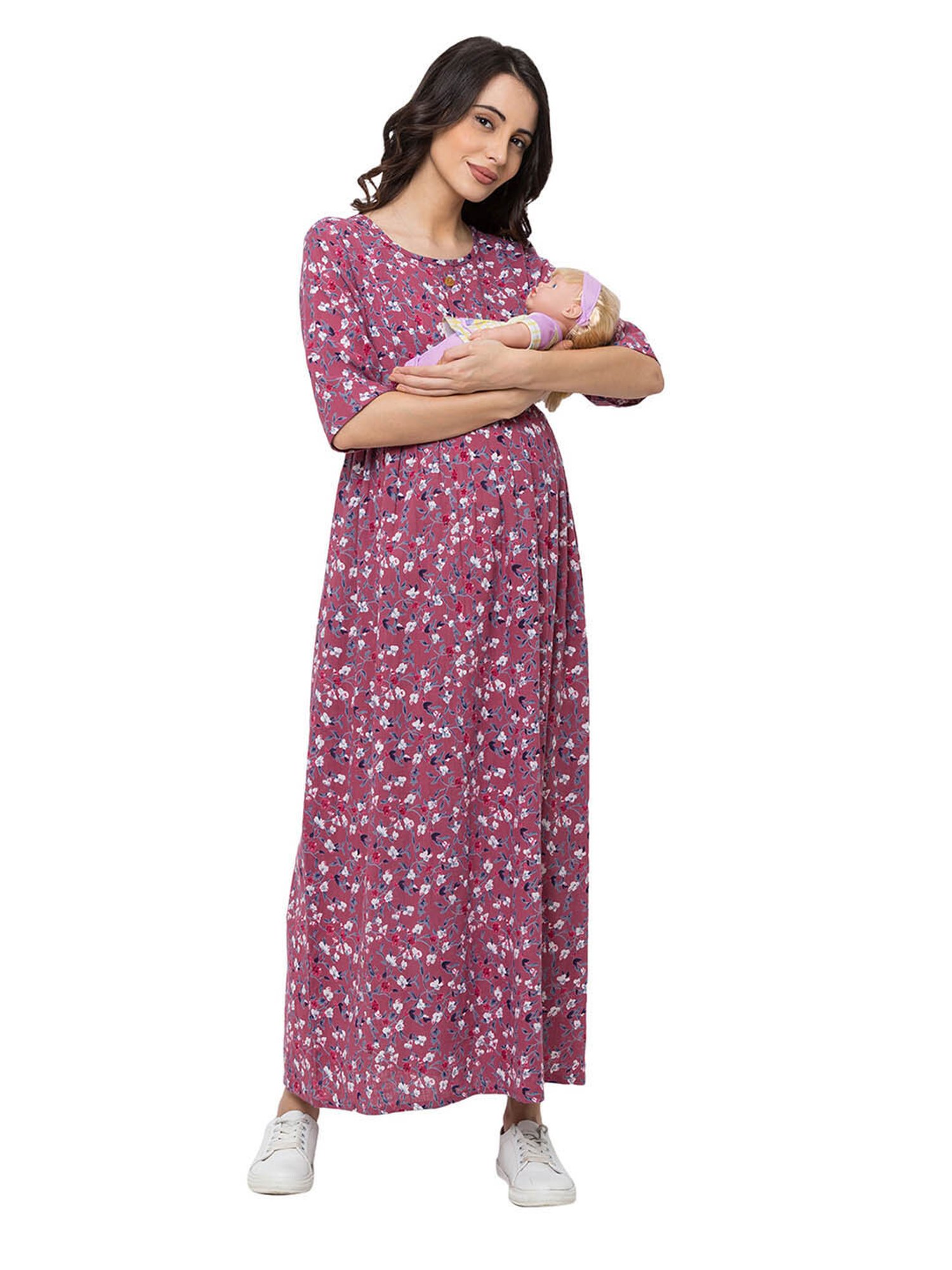MomToBe Pink Printed Maternity Dress