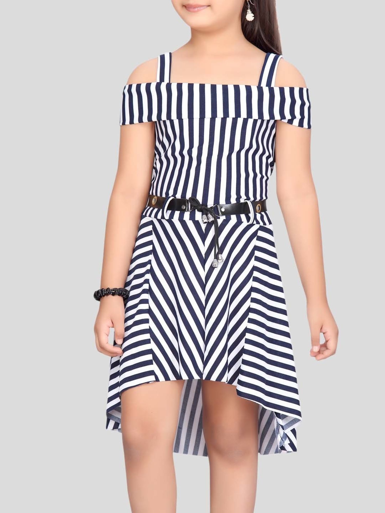 Aarika Kids Navy & White Striped Midi Dress