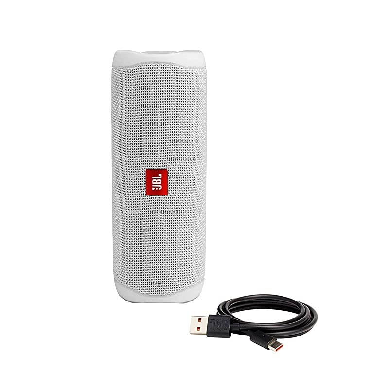 Flip 5 Waterproof Portable Wireless Bluetooth Speaker Bundle with 2-Port USB Wall Charger - White